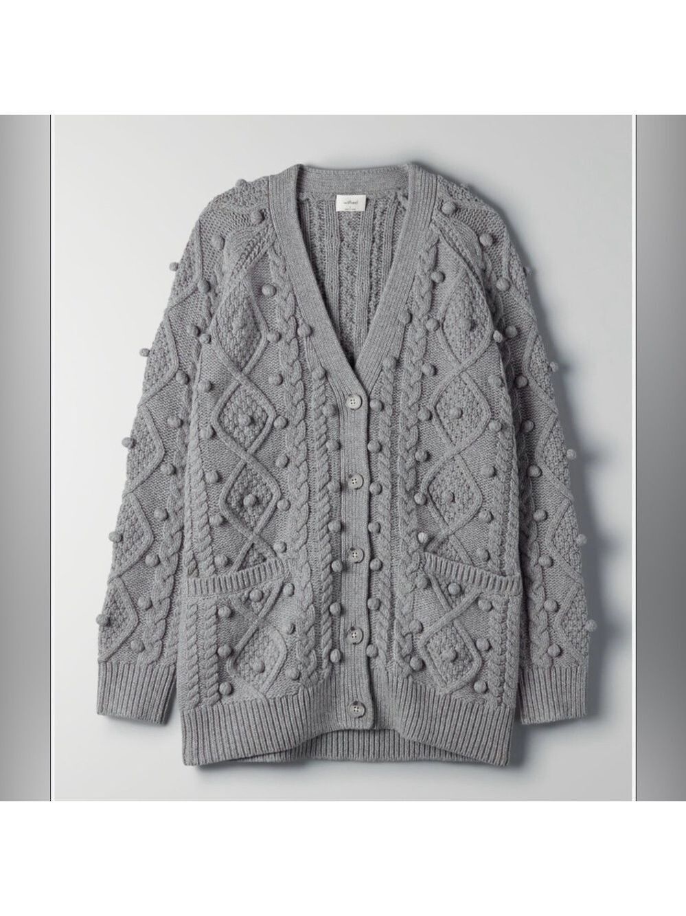 Aritzia Wilfred Alps Pom Pom Merino Wool Oversized Cardigan Sweater XS